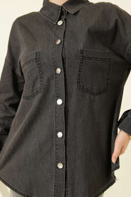 Çift Cepli Metal Düğmeli Gömlek Antrasit - Gömlek