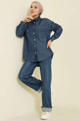 Çift Cepli Metal Düğmeli Gömlek Lacivert - Gömlek