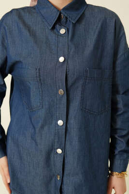 Çift Cepli Metal Düğmeli Gömlek Lacivert - Gömlek