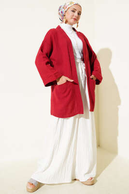 Çift Cepli Müslin Hırka Bordo - 300-500 TL Ürünler