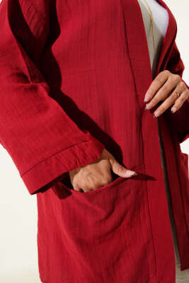 Çift Cepli Müslin Hırka Bordo - 300-500 TL Ürünler