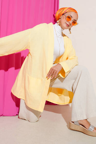 Çift Cepli Müslin Hırka Sarı - Hırka