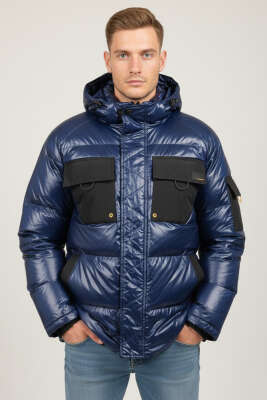 Çift Cepli Parlak Şişme Erkek Mont Lacivert - DYNAMO