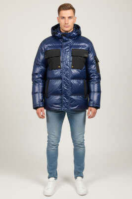 Çift Cepli Parlak Şişme Erkek Mont Lacivert - Erkek Mont