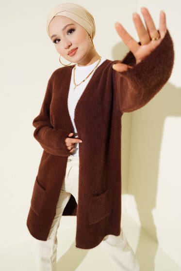 Çift Cepli Sakallı Hırka Kahve - Hırka