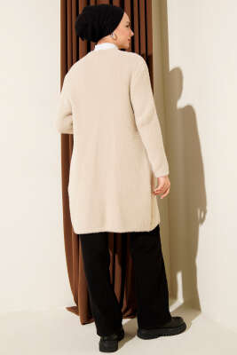 Çift Cepli Sakallı Triko Hırka Bej - Hırka