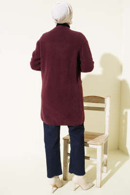 Çift Cepli Sakallı Triko Hırka Bordo - Hırka