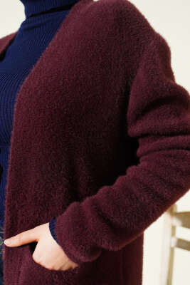 Çift Cepli Sakallı Triko Hırka Bordo - Hırka