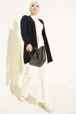 Çift Cepli Sakallı Triko Hırka Siyah - VANİZA TRİKO