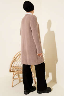 Çift Cepli Sakallı Triko Hırka Vizon - Hırka