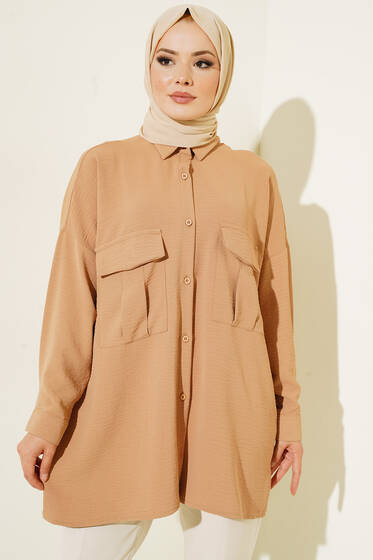 Çift Cepli Salaş Gömlek Camel - Gömlek