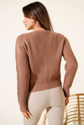 Çift Cepli Selanik Örgülü Kısa Triko Hırka Latte - Yılın Fırsatı