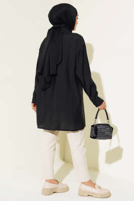 Çift Cepli Taşlı Salaş Gömlek Siyah - Gömlek