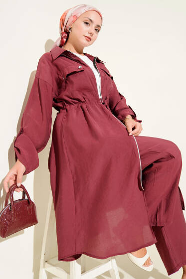 Çift Cepli Tensel İkili Takım Bordo - İkili Takım