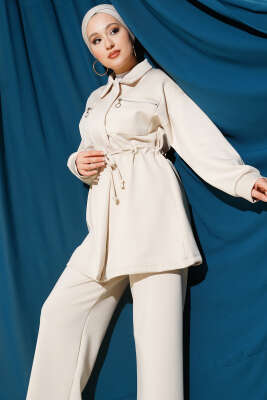 Çift Cepli Tünelli Scuba İkili Takım Bej - İkili Takım