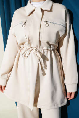 Çift Cepli Tünelli Scuba İkili Takım Bej - İkili Takım