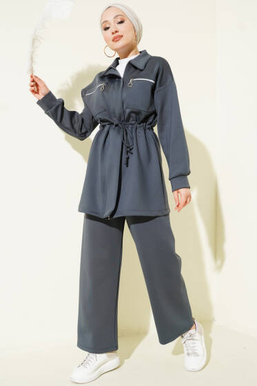 Çift Cepli Tünelli Scuba İkili Takım Füme - İkili Takım