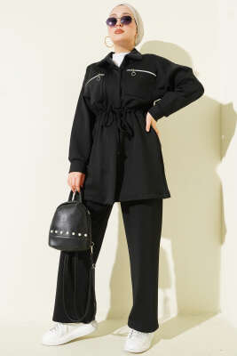 Çift Cepli Tünelli Scuba İkili Takım Siyah - NESSİA