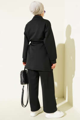 Çift Cepli Tünelli Scuba İkili Takım Siyah - İkili Takım