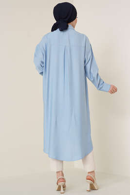 Çift Cepli Uzun Gömlek Buz Mavisi - Gömlek