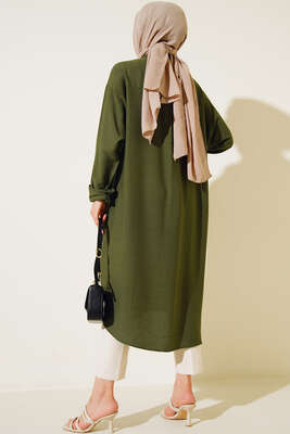 Çift Cepli Uzun Gömlek Haki - Gömlek