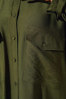 Çift Cepli Uzun Gömlek Haki - Gömlek