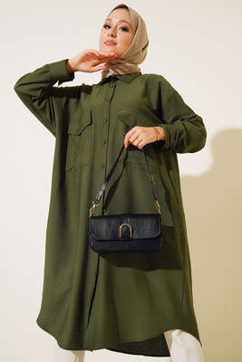 Çift Cepli Uzun Gömlek Haki - MISRA