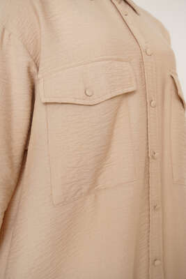 Çift Cepli Uzun Gömlek Latte - Gömlek