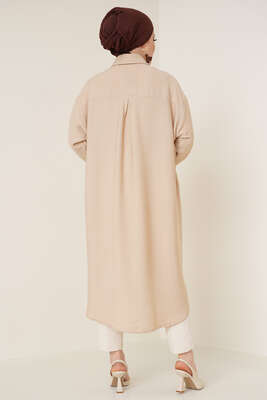 Çift Cepli Uzun Gömlek Latte - Gömlek