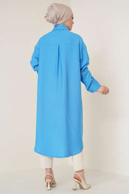 Çift Cepli Uzun Gömlek Mavi - Gömlek