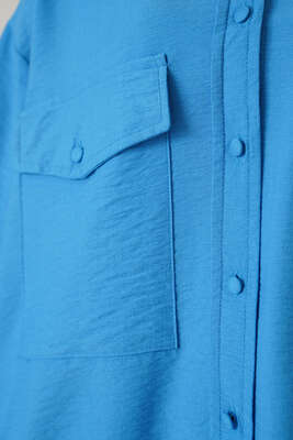 Çift Cepli Uzun Gömlek Mavi - Gömlek