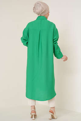 Çift Cepli Uzun Gömlek Yeşil - Gömlek