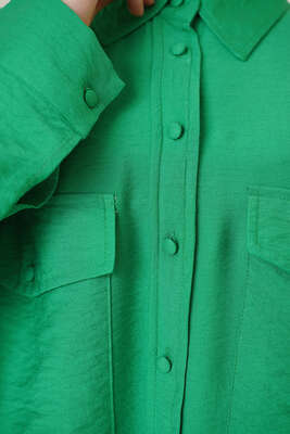 Çift Cepli Uzun Gömlek Yeşil - Gömlek