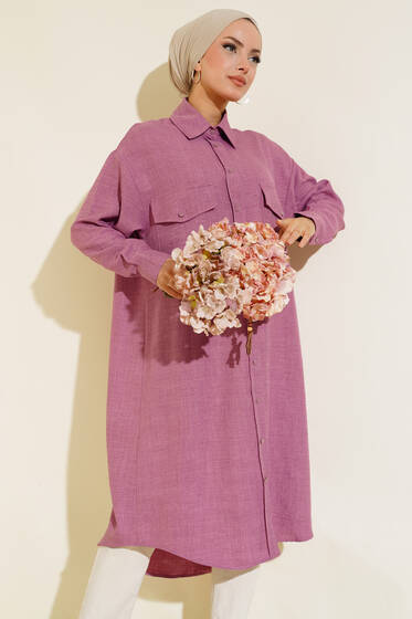Çift Cepli Uzun Tunik Gül Kurusu - Tunik