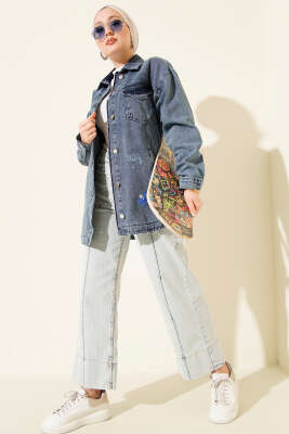 Çift Cepli Yıpratma Kot Ceket Mavi - Ceket