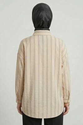 Çift Çizgili Gömlek Bej - Gömlek