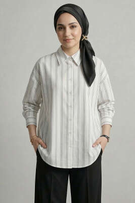 Çift Çizgili Gömlek Beyaz - FİXAY