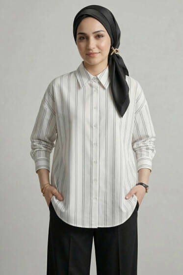 Çift Çizgili Gömlek Beyaz - Gömlek