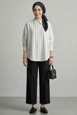 Çift Çizgili Gömlek Beyaz - Gömlek