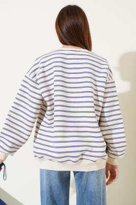 Çift Çizgili Nakışlı Sweatshirt Lacivert - Kadın Giyim Modelleri