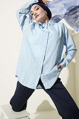 Çift Çizgili Salaş Hella Gömlek Bebe Mavi 