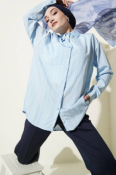 Çift Çizgili Salaş Hella Gömlek Bebe Mavi - Gömlek