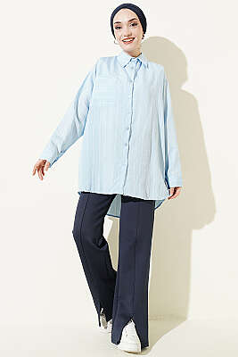 Çift Çizgili Salaş Hella Gömlek Bebe Mavi - Gömlek