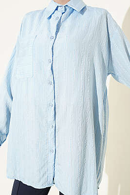 Çift Çizgili Salaş Hella Gömlek Bebe Mavi - Gömlek