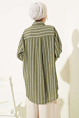 Çift Çizgili Salaş Hella Gömlek Haki - Gömlek