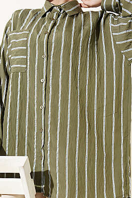 Çift Çizgili Salaş Hella Gömlek Haki - Gömlek