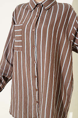 Çift Çizgili Salaş Hella Gömlek Kahve - Gömlek