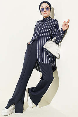 Çift Çizgili Salaş Hella Gömlek Lacivert - Gömlek