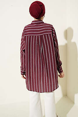 Çift Çizgili Salaş Hella Gömlek Mürdüm - Gömlek