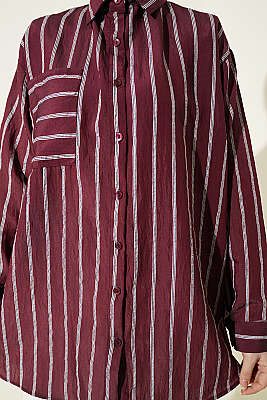 Çift Çizgili Salaş Hella Gömlek Mürdüm - Gömlek